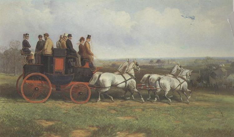 John sturgess A Coach and Four Descending a Hill Sweden oil painting art